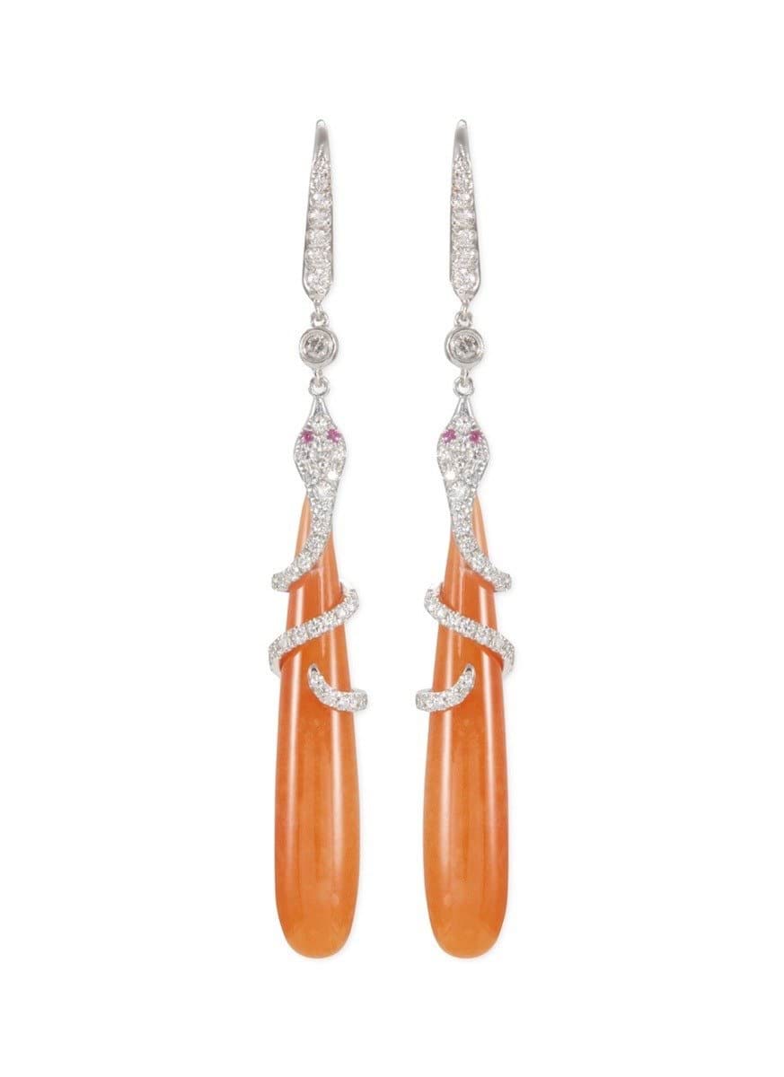 Diamond ruby snake jade drop earrings - Samuel Kung - Orange
