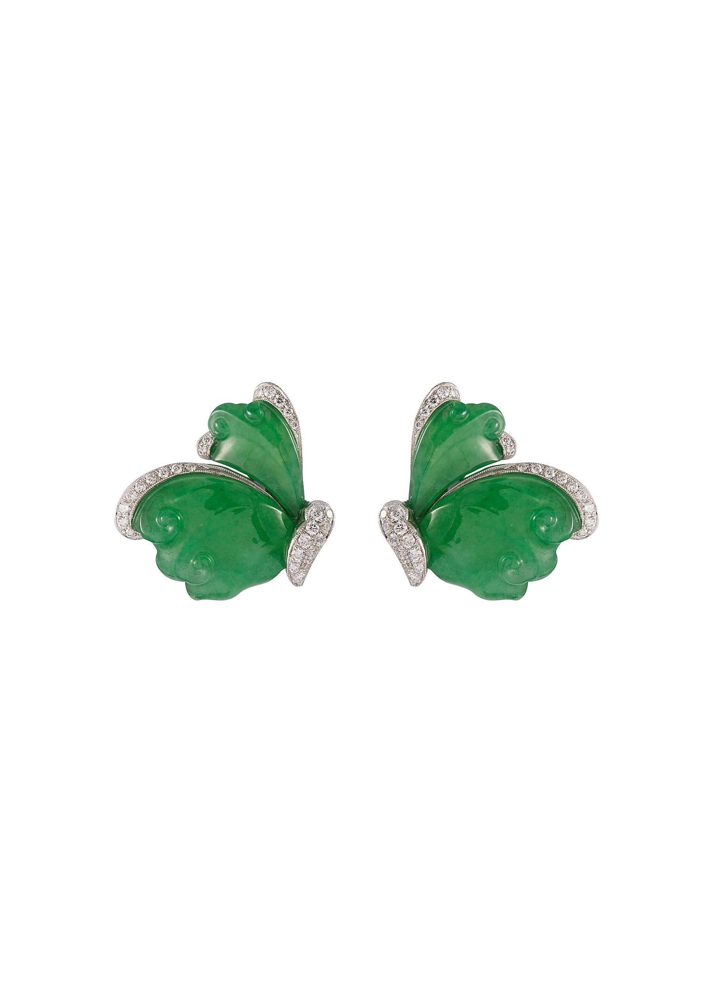 Diamond jade 18k white gold butterfly earrings - Samuel Kung - Metallic