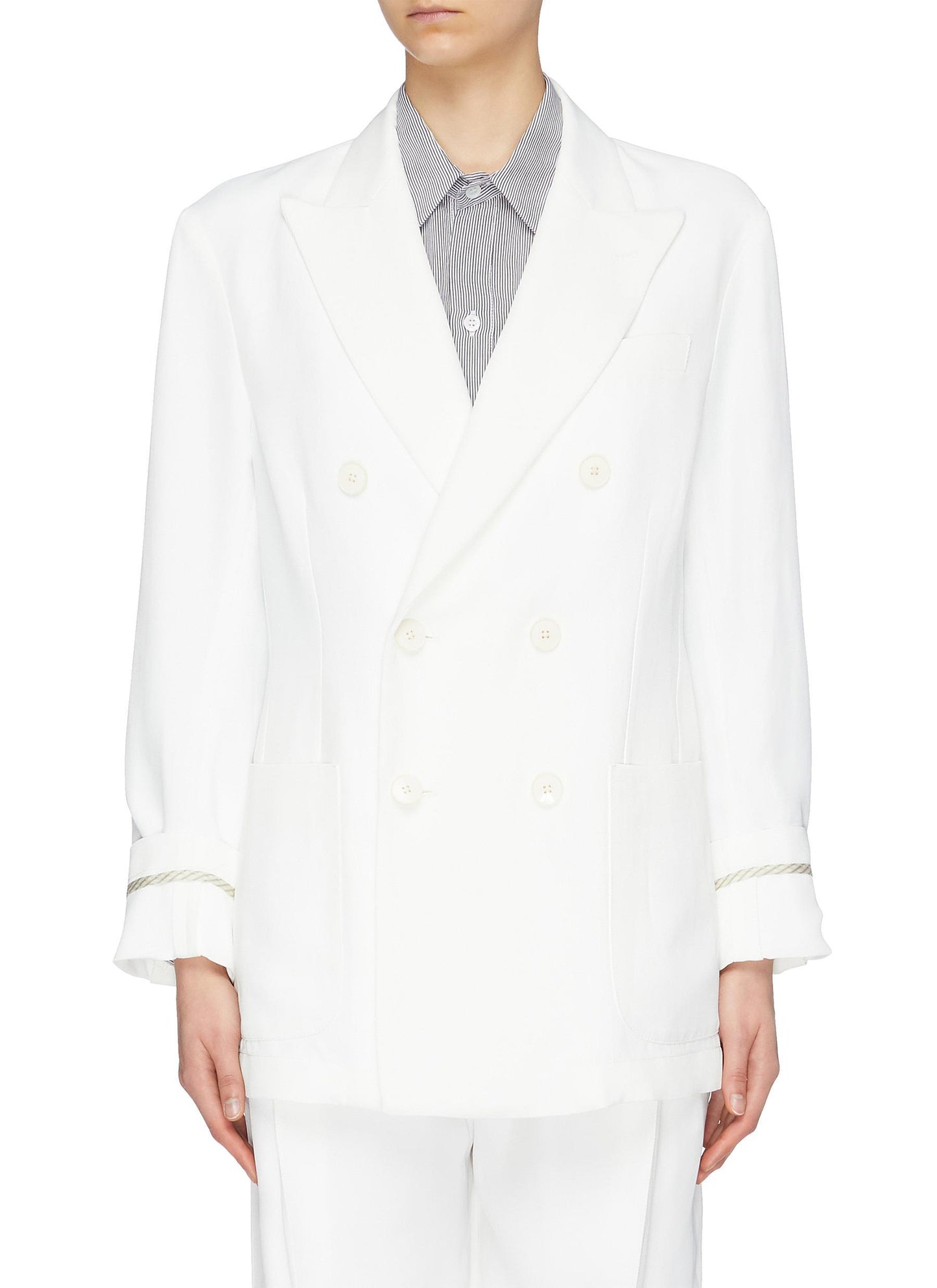 'Riccarda' stripe cuff double breasted twill blazer - BARENA - White