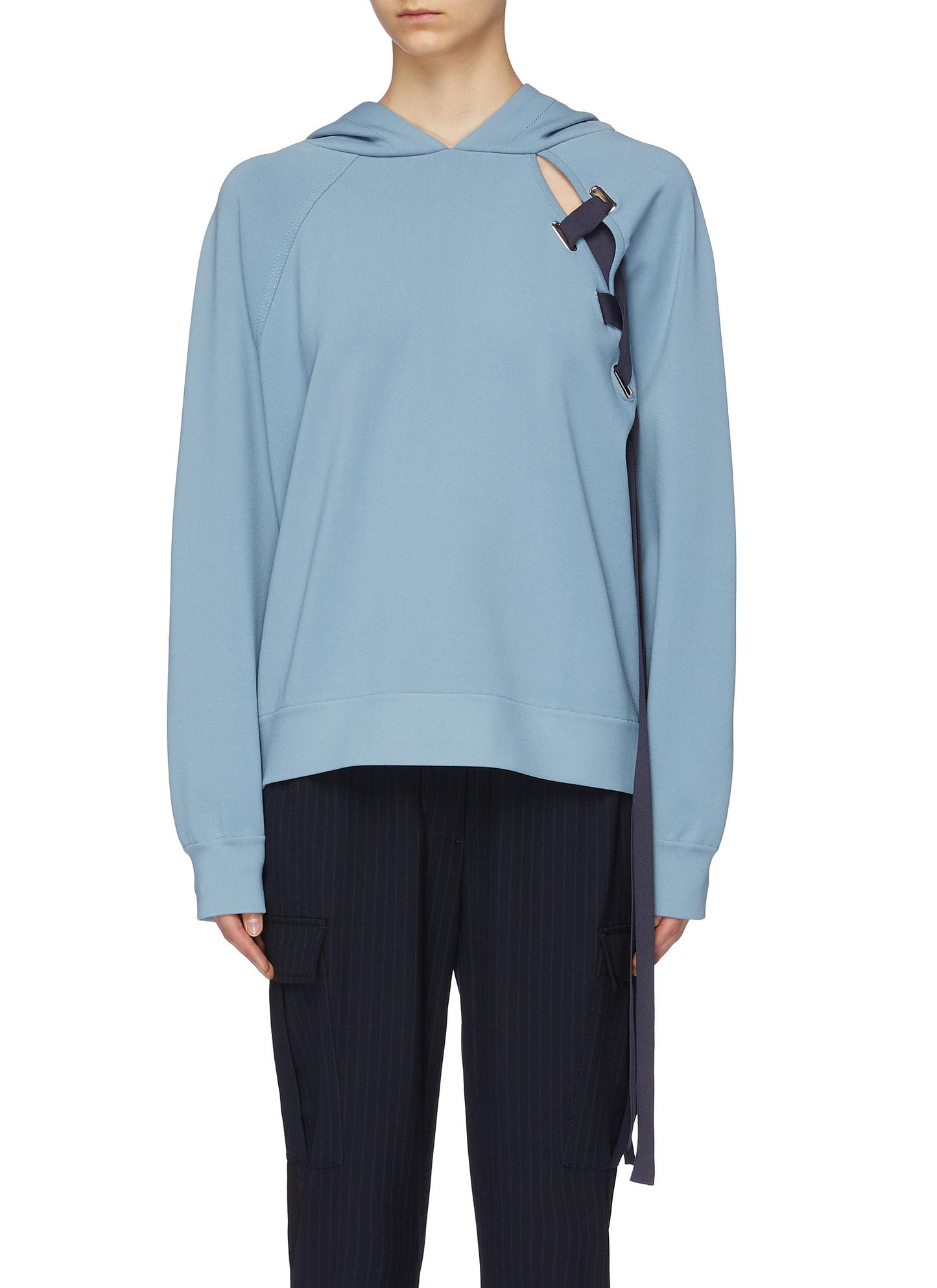 Nauhallinen aukko-neulottu huppari - MRZ - Sininen