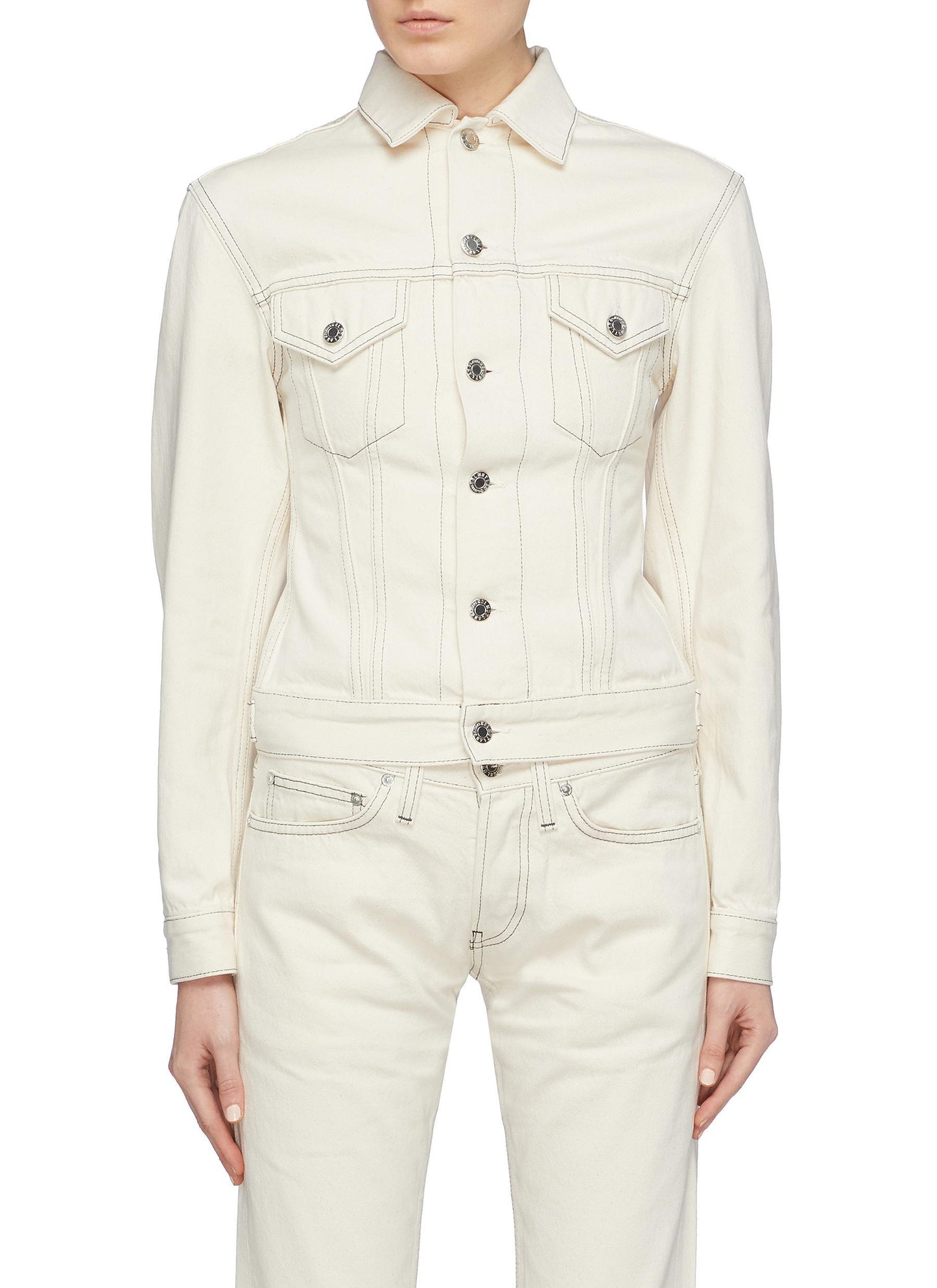 'Femme Trucker' contrast topstitching denim jacket - Helmut Lang - White