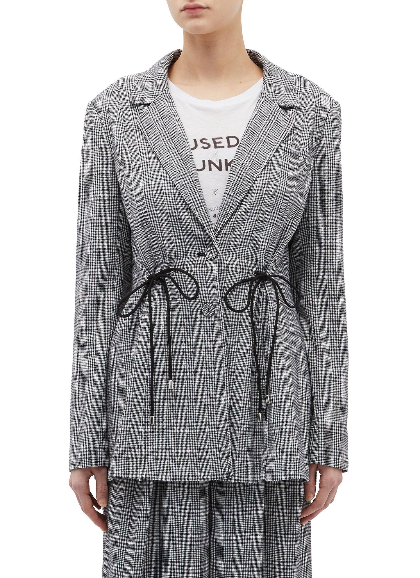 'Hopes Up' drawstring houndstooth check plaid blazer - C/MEO COLLECTIVE - Multi-colour