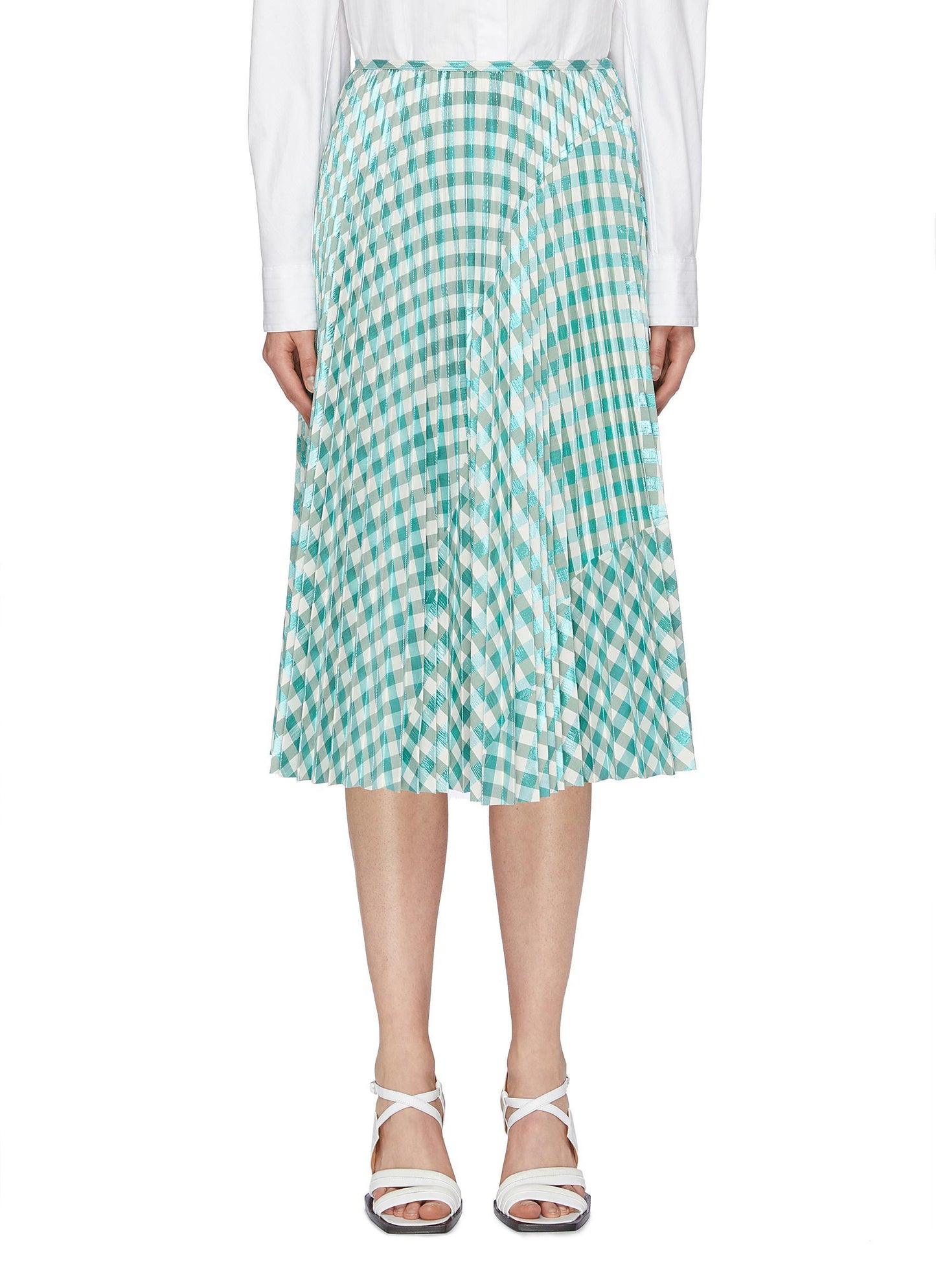 Pleated gingham check panelled skirt - Cédric Charlier - Multi-colour