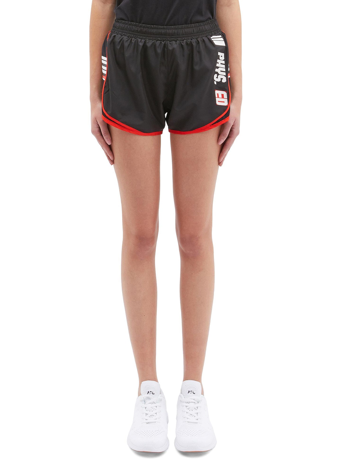 'Target' contrast border mesh panel running shorts - P.E Nation - Black