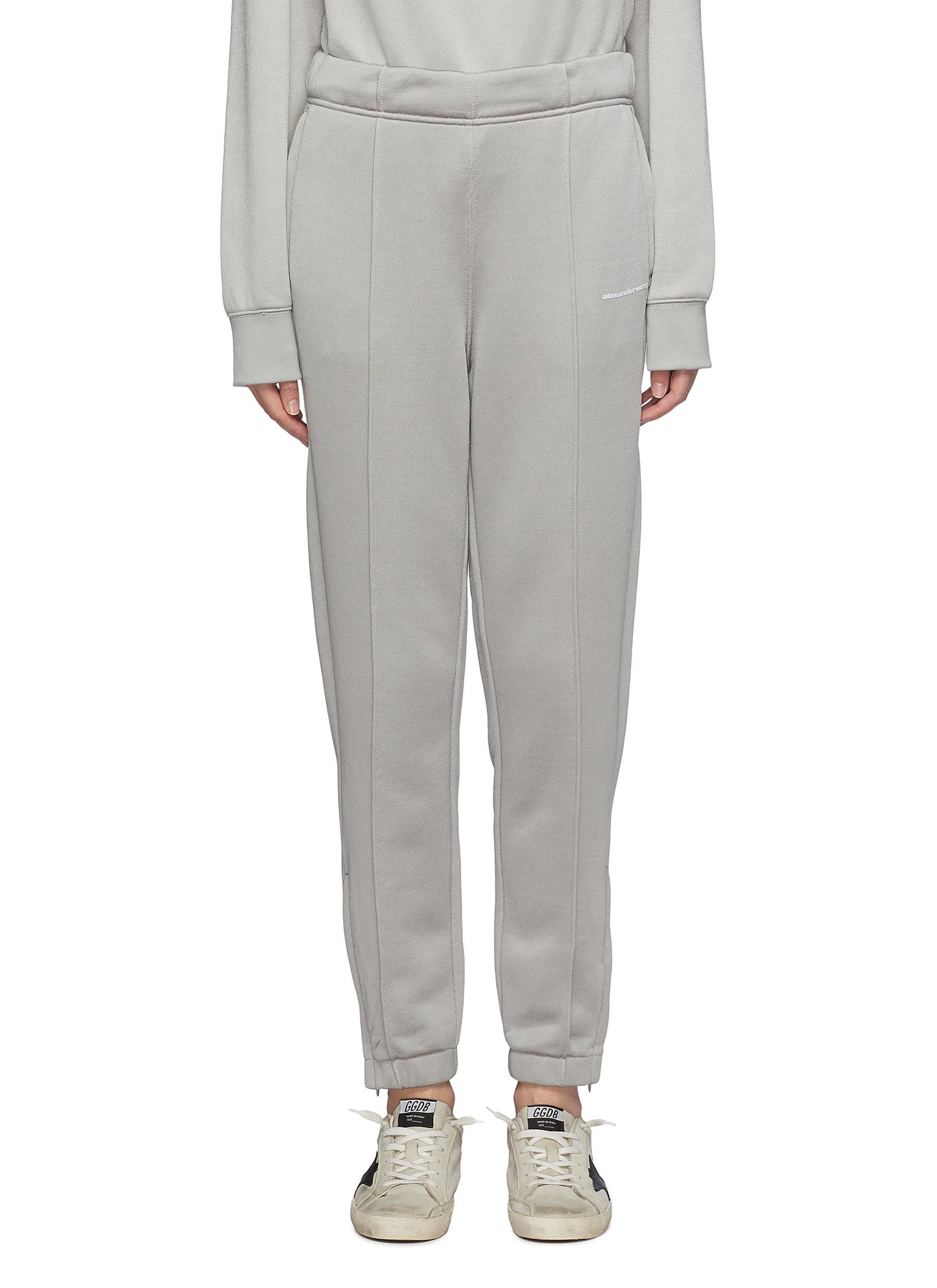 Zip cuff pintuck logo print track pants - alexanderwang.t - Grey
