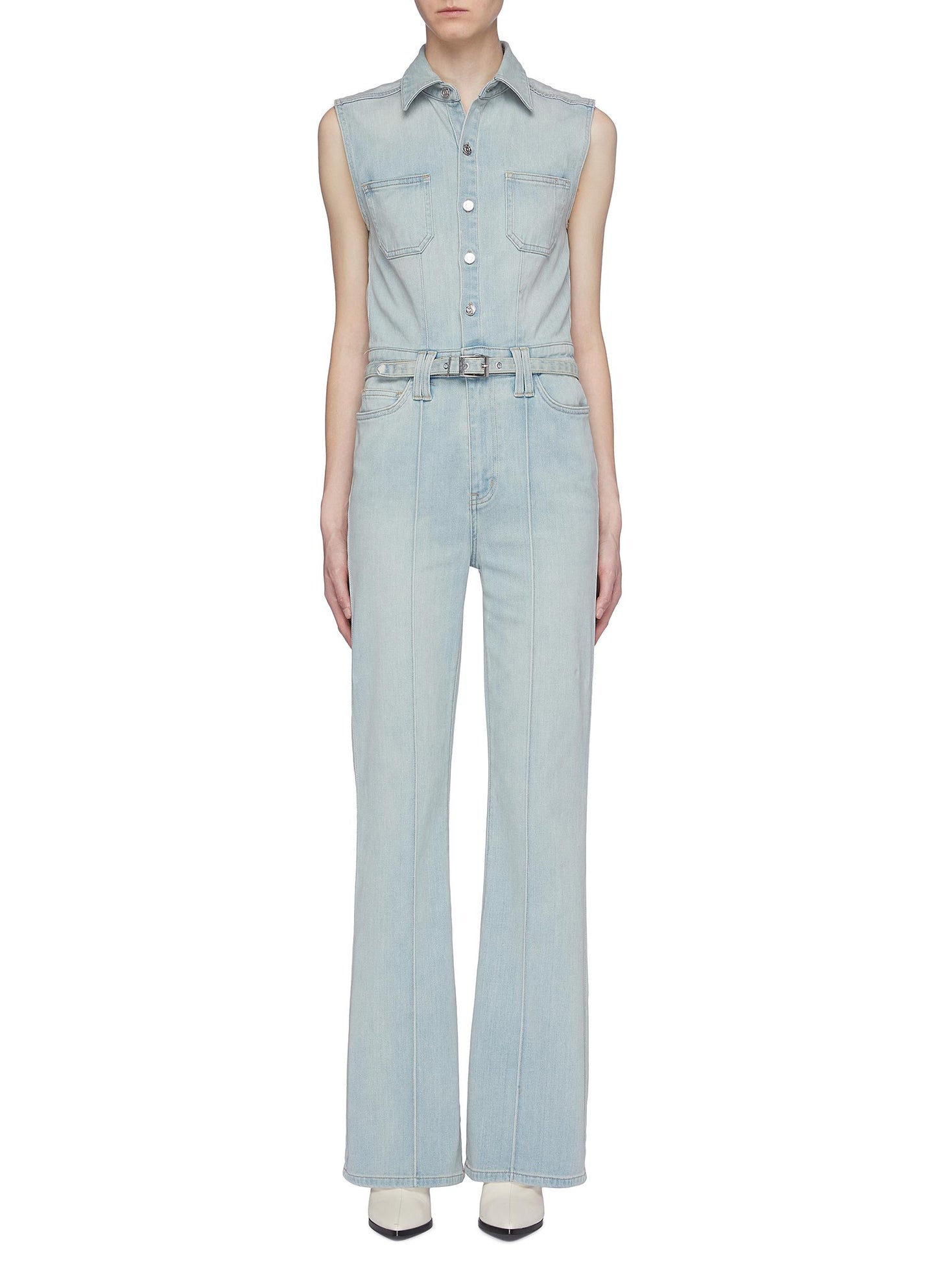 'The Zenith' belted button front sleeveless denim jumpsuit - Current/Elliott - Blue