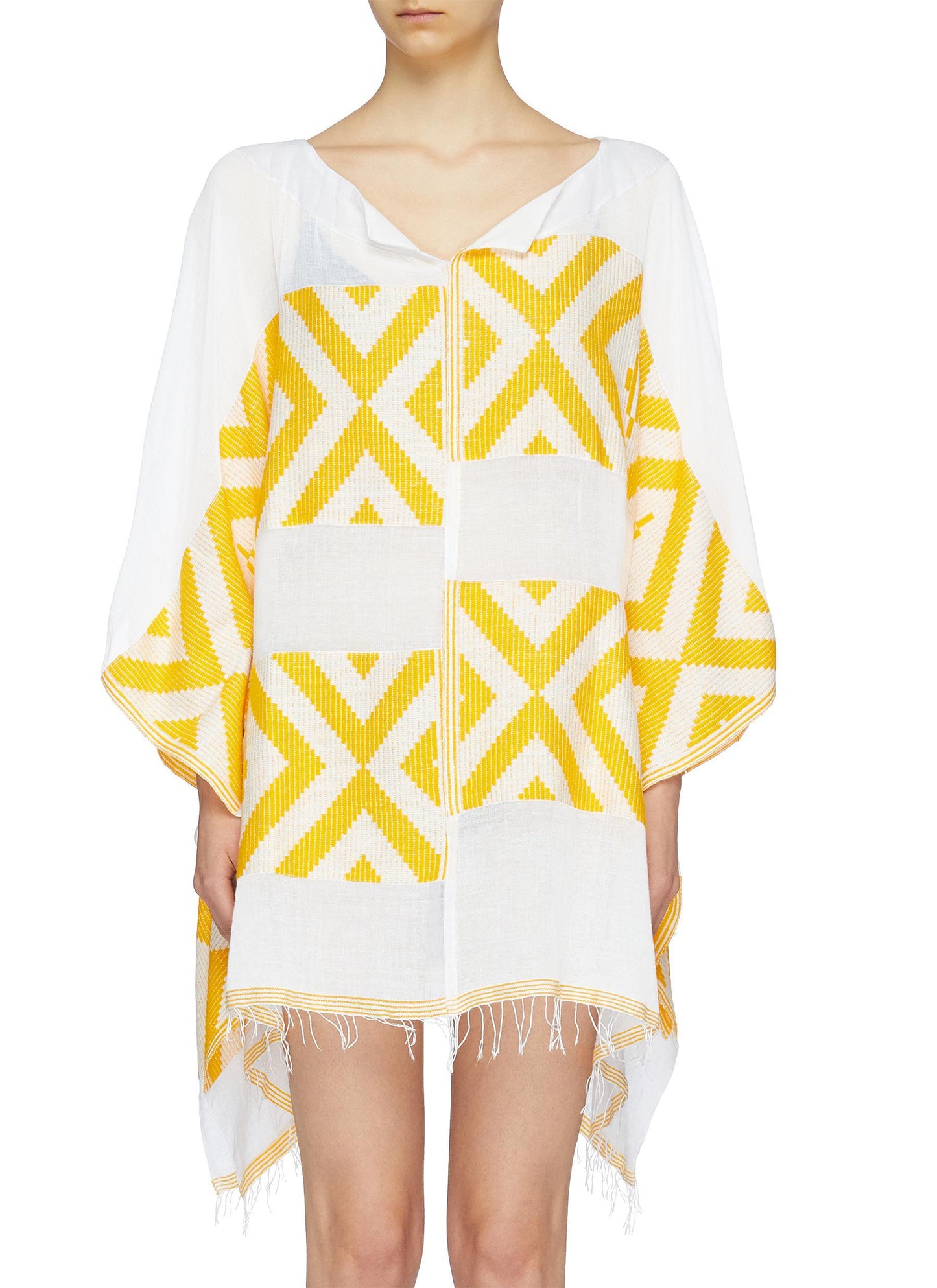 'Biruhi' fringe geometric panel kaftan - Lemlem - Multi-colour