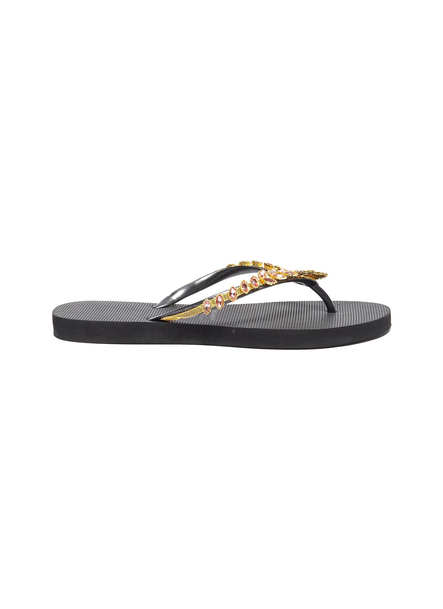 'Illusion Pink' crystal PVC thong sandals - Uzurii - Black