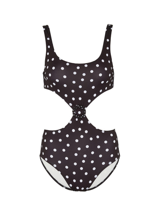 ''The Bailey' cutout waist polka dot print one-piece swimsuit test