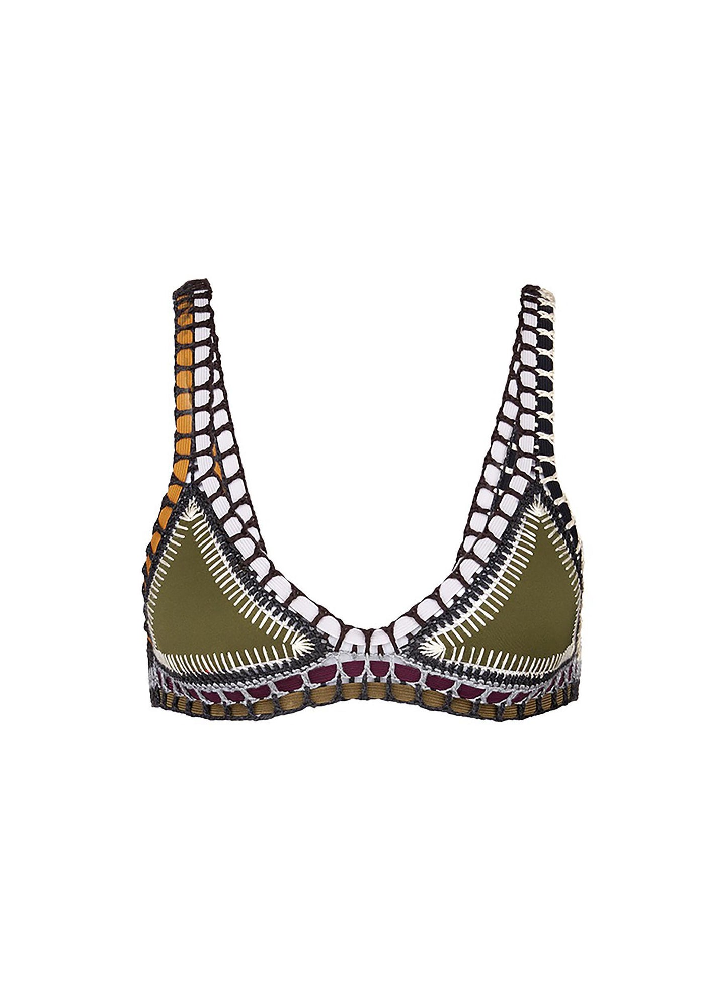 'WREN' CROCHET TRIM TRIANGLE BIKINI TOP - KIINI - Multi-colour