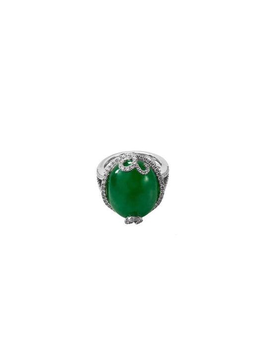 Diamond jadeite 18k white gold ring - Samuel Kung - Green
