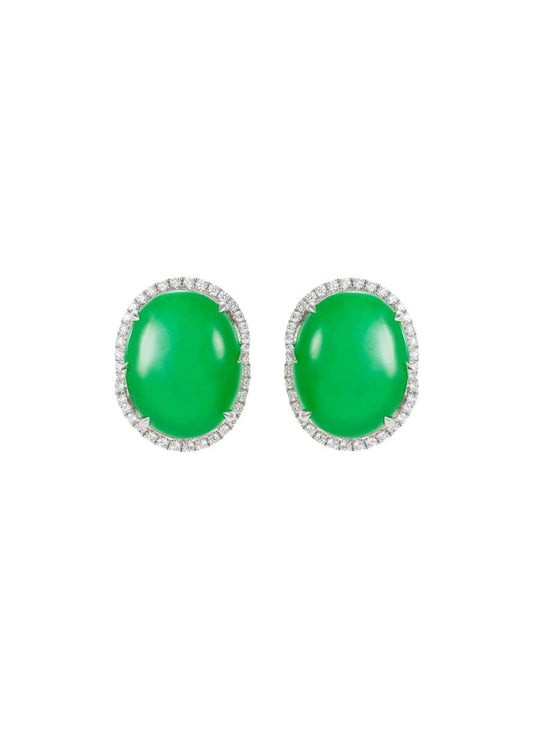 Diamond jadeite oval stud earrings - Samuel Kung - Green