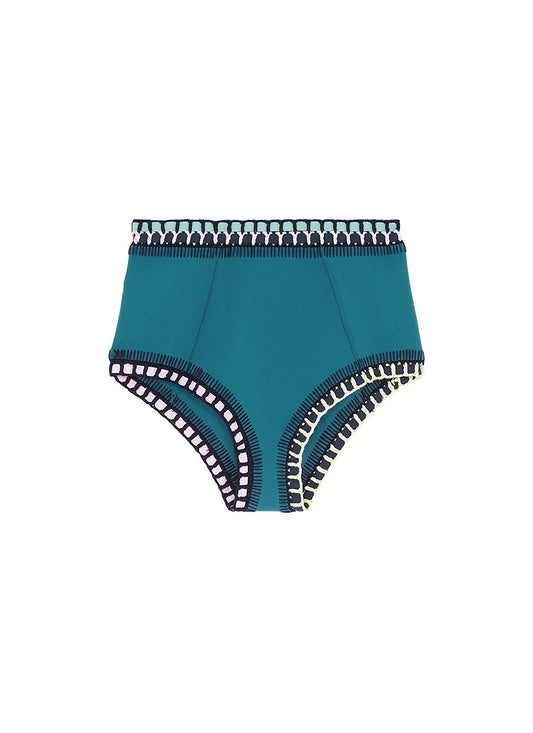 'Flor' crochet trim high waist bikini bottoms - KIINI - Green