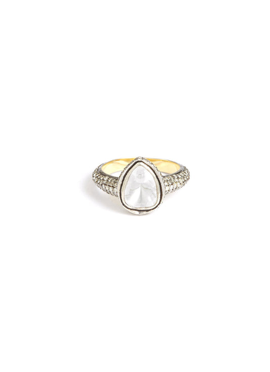 Diamond silver gold alloy ring - Aishwarya - Metallic