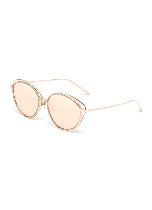 Acetate rim mirror metal round sunglasses - Linda Farrow - Metallic
