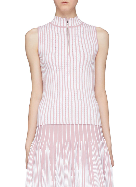 Perforated stripe knit sleeveless half-zip top - PH5 - Multi-colour