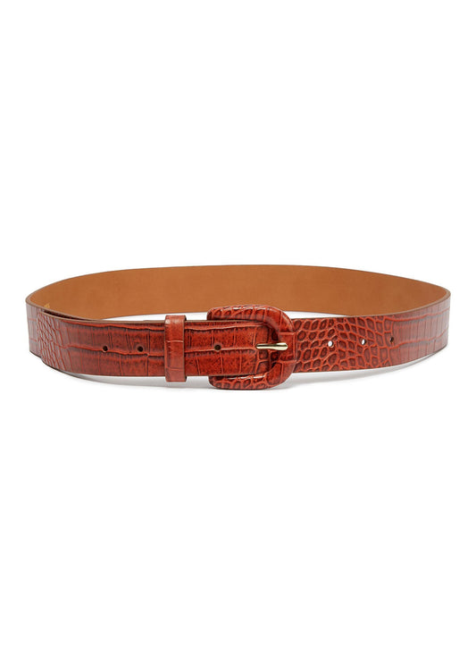 Croc embossed faux leather belt - Topshop - Brown