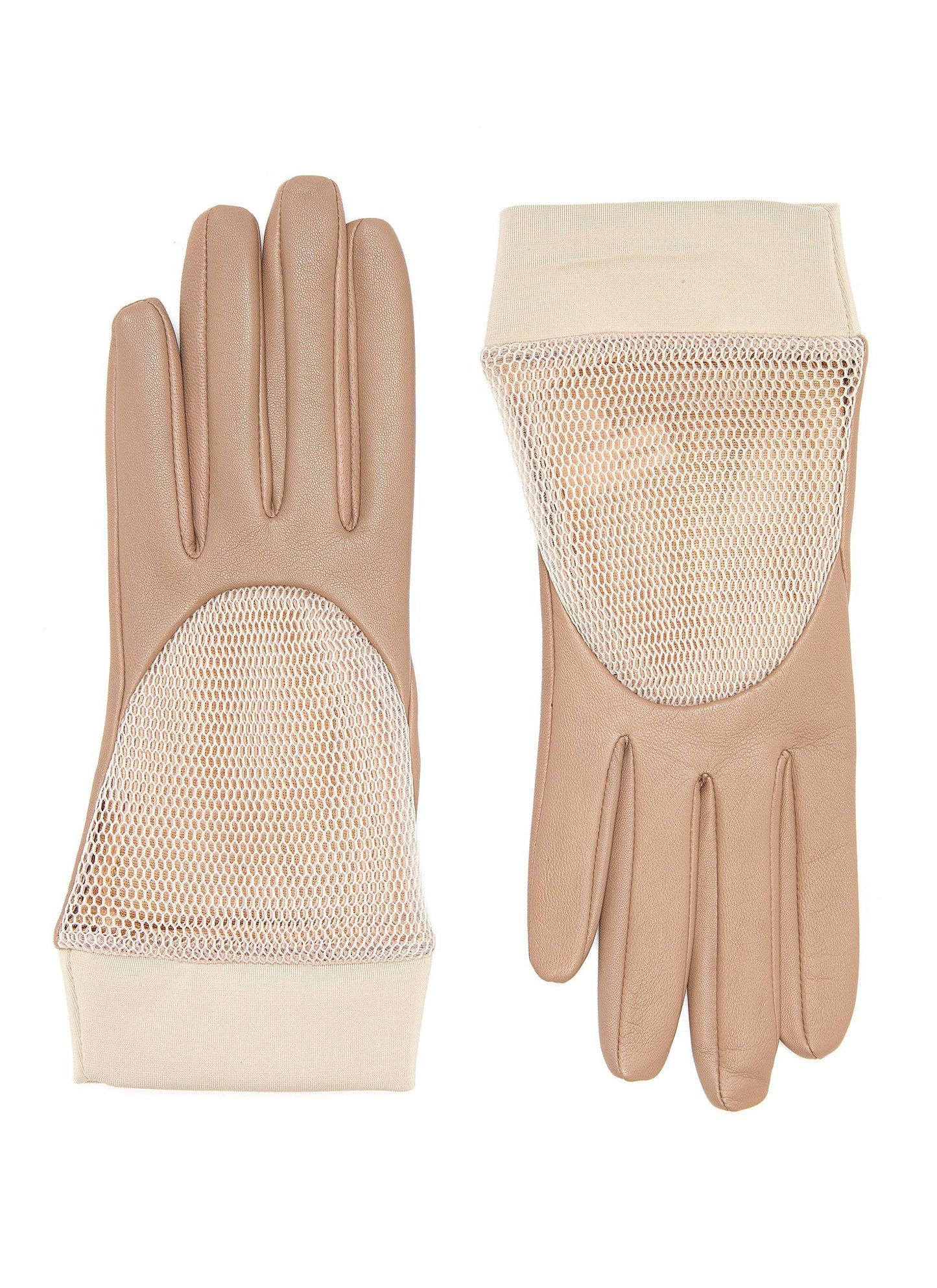 Mesh panel leather gloves