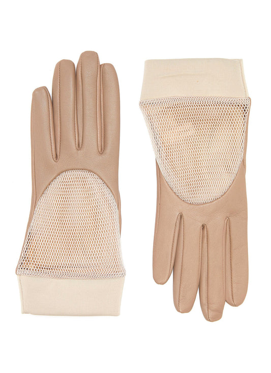 Mesh panel leather gloves
