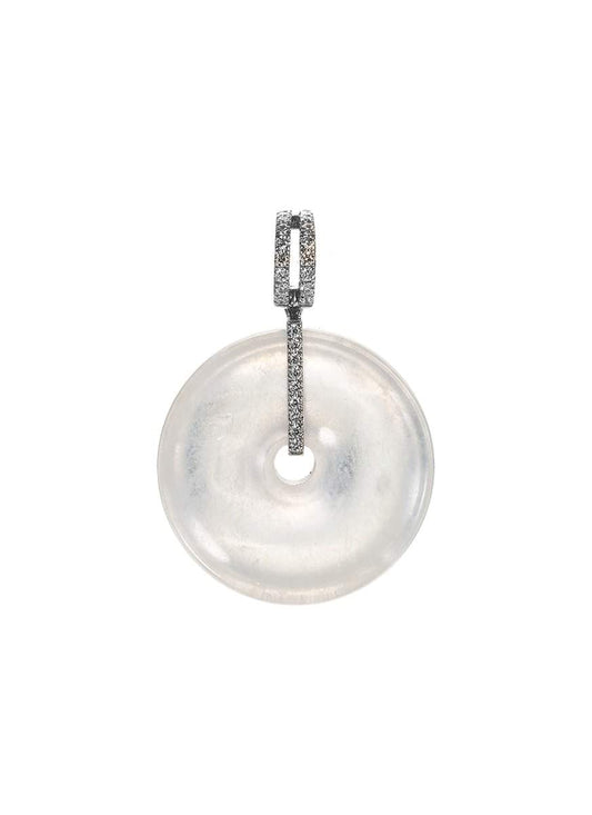 Diamond jade 18k white gold disc pendant - Samuel Kung - White